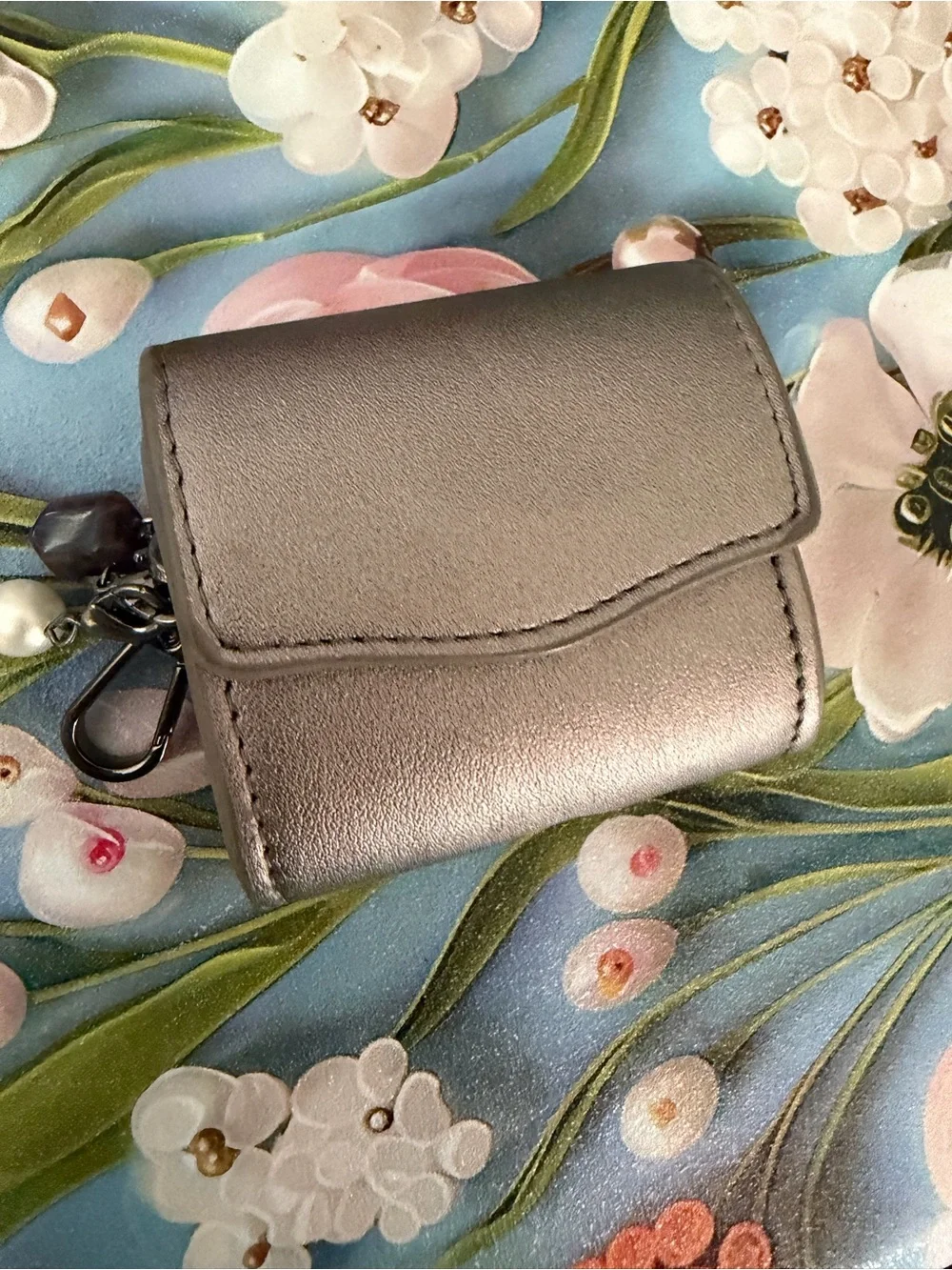Metallic Gray Women’s Key Pouch with Charm